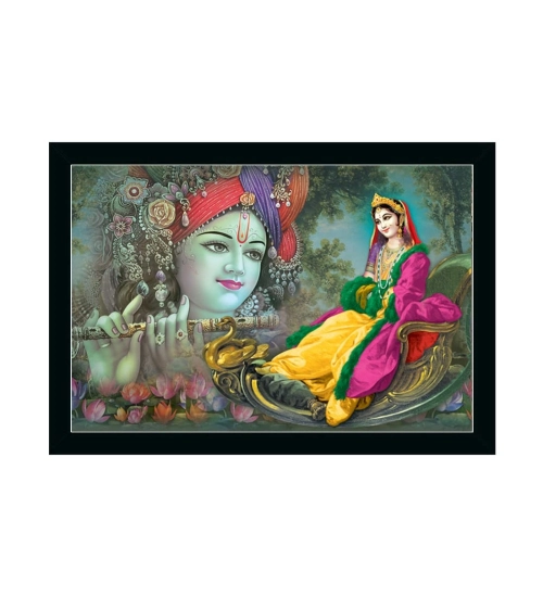Radha Krishna Painting with Synthetic Photo Frame (Multicolor)