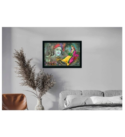 Radha Krishna Painting with Synthetic Photo Frame (Multicolor)