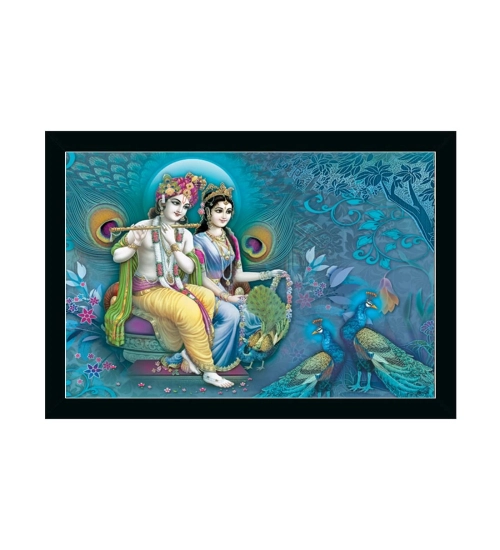 Radha Krishna Painting with Synthetic Photo Frame (Multicolor)