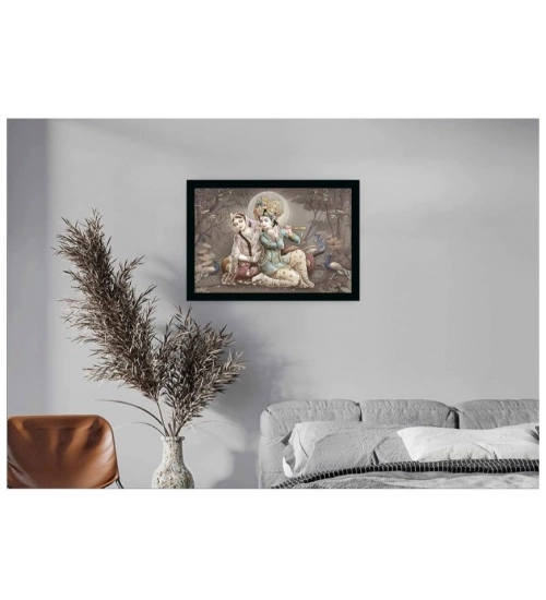 Radha Krishna Painting with Synthetic Photo Frame (Multicolor)