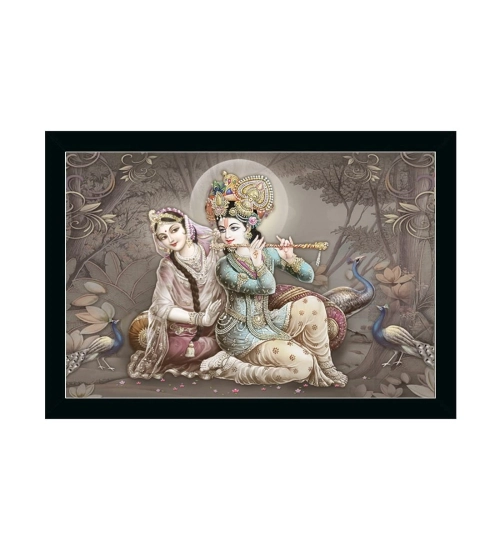 Radha Krishna Painting with Synthetic Photo Frame (Multicolor)