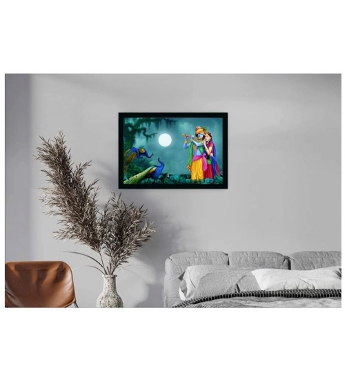 Radha Krishna Painting with Synthetic Photo Frame (Multicolor)