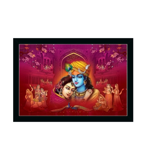 Radha Krishna Painting with Synthetic Photo Frame (Multicolor)