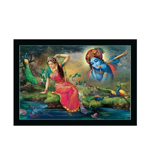 Radha Krishna Painting with Synthetic Photo Frame (Multicolor)