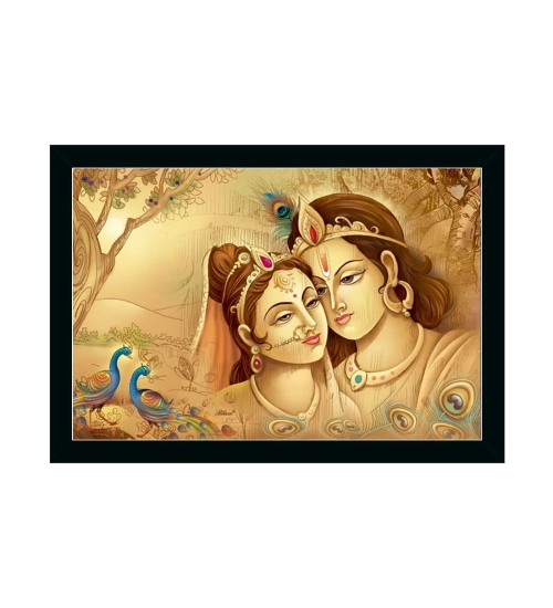 Radha Krishna Painting with Synthetic Photo Frame (Multicolor)