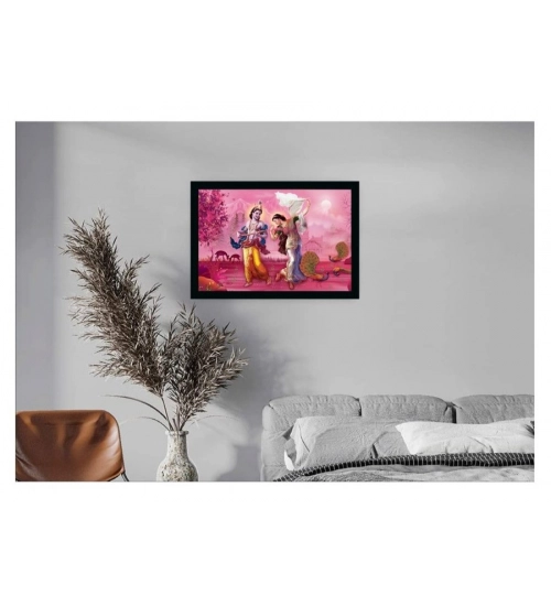 Radha Krishna Painting with Synthetic Photo Frame (Multicolor)