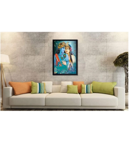 Radha Krishna Painting with Synthetic Photo Frame (Multicolor)
