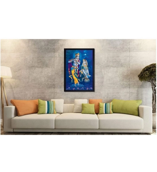 Radha Krishna Painting with Synthetic Photo Frame (Multicolor)