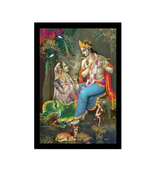 Radha Krishna Painting with Synthetic Photo Frame (Multicolor)
