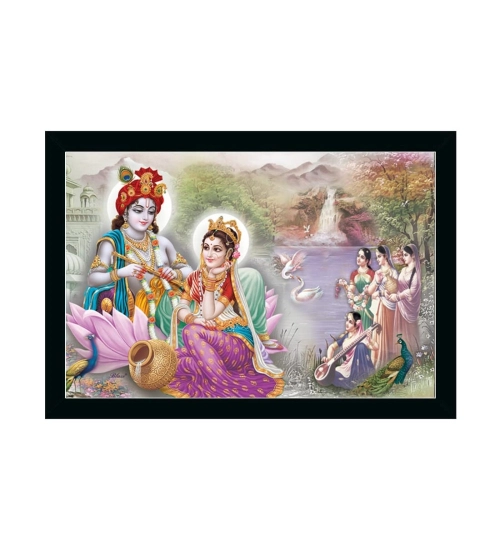 Radha Krishna Painting with Synthetic Photo Frame (Multicolor)