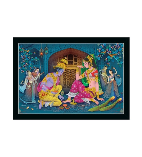 Radha Krishna Painting with Synthetic Photo Frame (Multicolor)