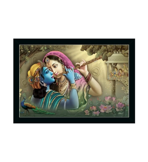 Radha Krishna Painting with Synthetic Photo Frame (Multicolor)
