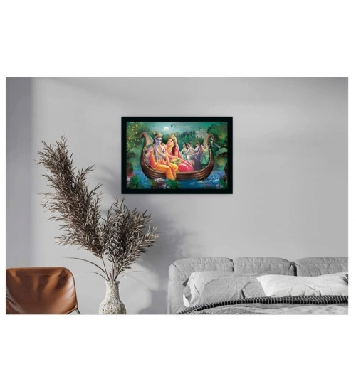 Radha Krishna Painting with Synthetic Photo Frame (Multicolor)