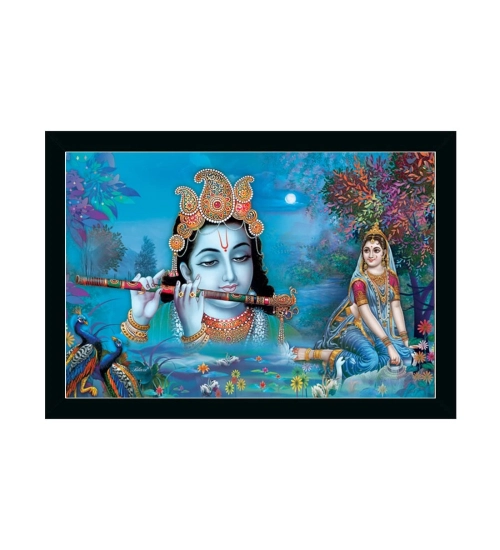 Radha Krishna Painting with Synthetic Photo Frame (Multicolor)