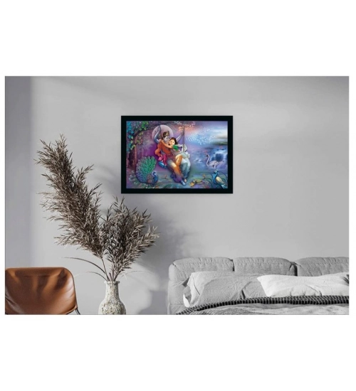 Radha Krishna Painting with Synthetic Photo Frame (Multicolor)