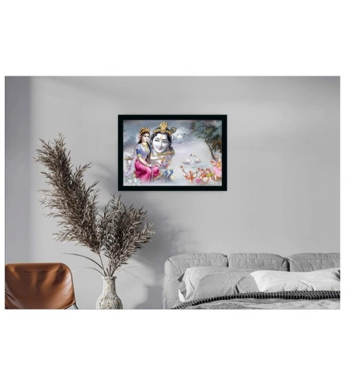 Radha Krishna Painting with Synthetic Photo Frame (Multicolor)