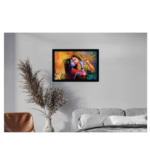 Radha Krishna Painting with Synthetic Photo Frame (Multicolor)