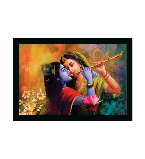 Radha Krishna Painting with Synthetic Photo Frame (Multicolor)