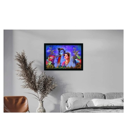 Radha Krishna Painting with Synthetic Photo Frame (Multicolor)