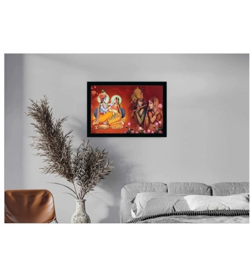 Radha Krishna Painting with Synthetic Photo Frame (Multicolor)