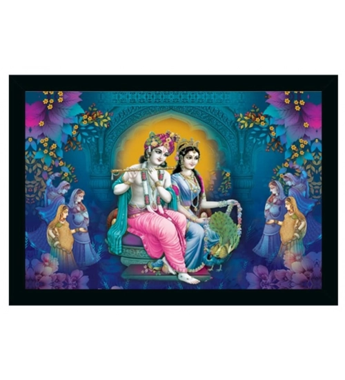 Radha Krishna Painting Vinyl Sparkle Coated with Synthetic Photo Frame (Multicolor)