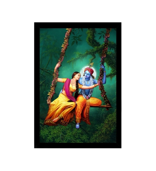 Radha Krishna Painting with Synthetic Photo Frame (Multicolor)
