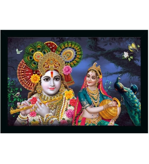 Radha Krishna Painting Vinyl Sparkle Coated with Synthetic Photo Frame (Multicolor)