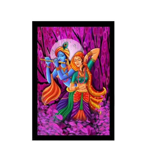 Radha Krishna Painting with Synthetic Photo Frame (Multicolor)
