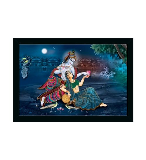 Radha Krishna Painting with Synthetic Photo Frame (Multicolor)