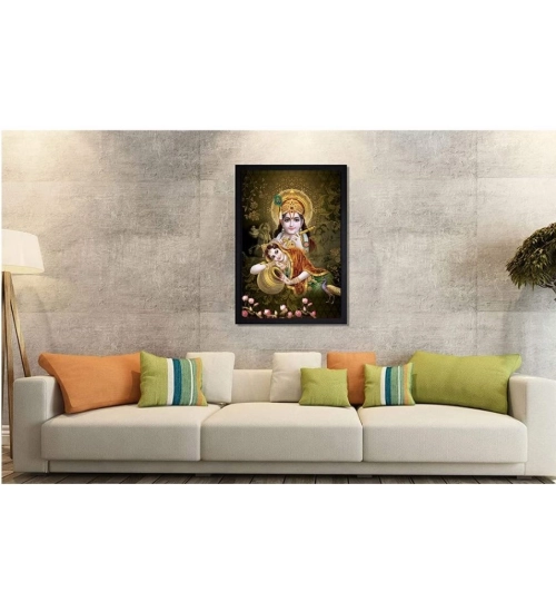 Radha Krishna Painting with Synthetic Photo Frame (Multicolor)