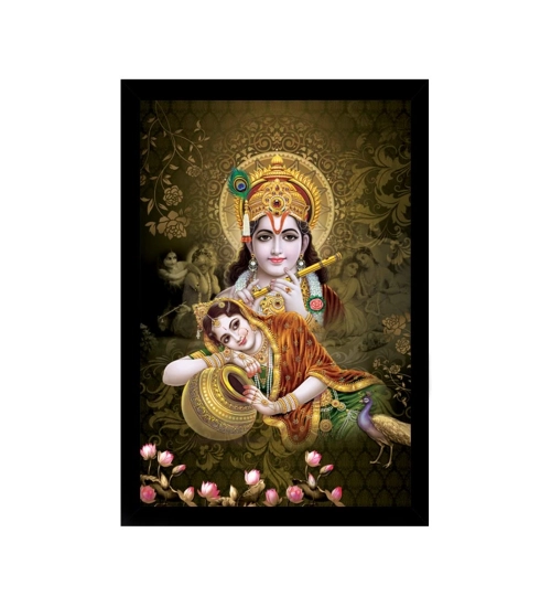 Radha Krishna Painting with Synthetic Photo Frame (Multicolor)