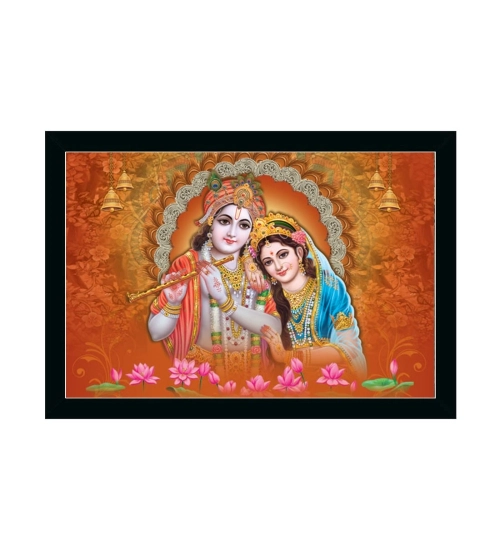 Radha Krishna Painting with Synthetic Photo Frame (Multicolor)