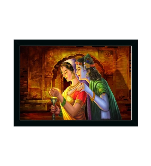 Radha Krishna Painting with Synthetic Photo Frame (Multicolor)
