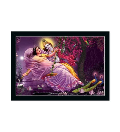 Radha Krishna Painting with Synthetic Photo Frame (Multicolor)