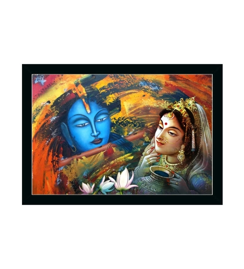 Radha Krishna Painting with Synthetic Photo Frame (Multicolor)