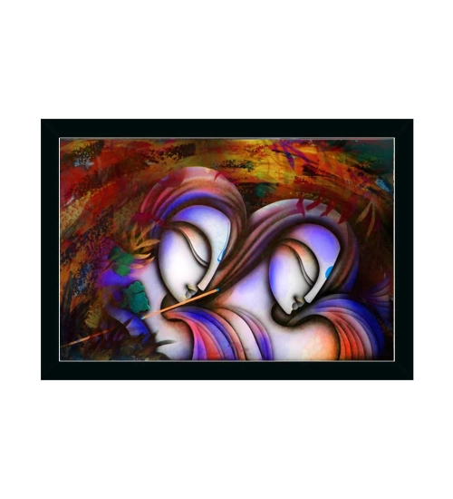 Radha Krishna Painting with Synthetic Photo Frame (Multicolor)
