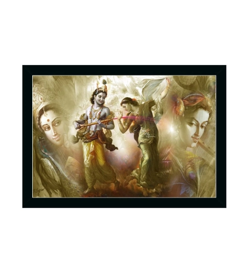 Radha Krishna Painting with Synthetic Photo Frame (Multicolor)
