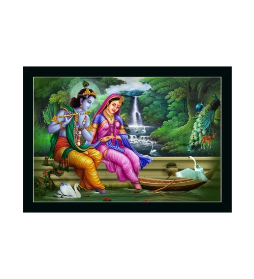 Radha Krishna Painting with Synthetic Photo Frame (Multicolor)
