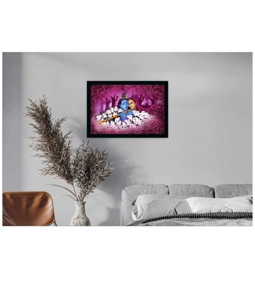 Radha Krishna Painting with Synthetic Photo Frame (Multicolor)