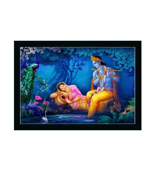 Radha Krishna Painting with Synthetic Photo Frame (Multicolor)