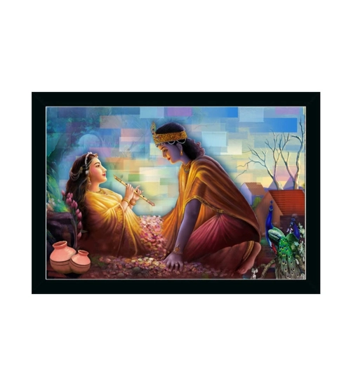 Radha Krishna Painting with Synthetic Photo Frame (Multicolor)