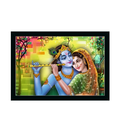 Radha Krishna Painting with Synthetic Photo Frame (Multicolor)