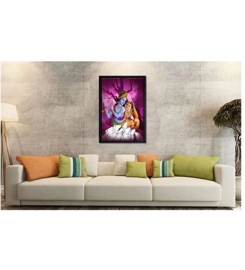 Radha Krishna Painting with Synthetic Photo Frame (Multicolor)