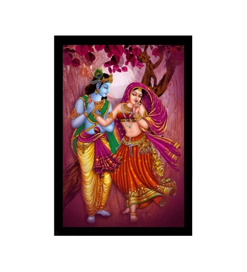 Radha Krishna Painting with Synthetic Photo Frame (Multicolor)