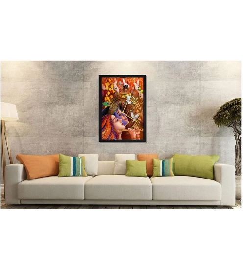Radha Krishna Painting with Synthetic Photo Frame (Multicolor)