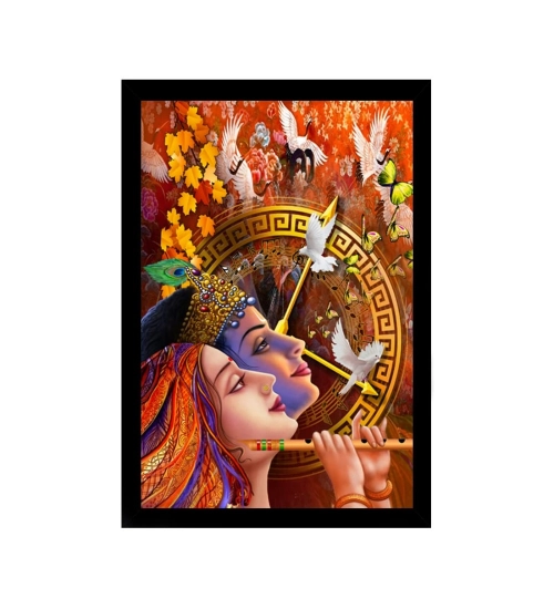 Radha Krishna Painting with Synthetic Photo Frame (Multicolor)