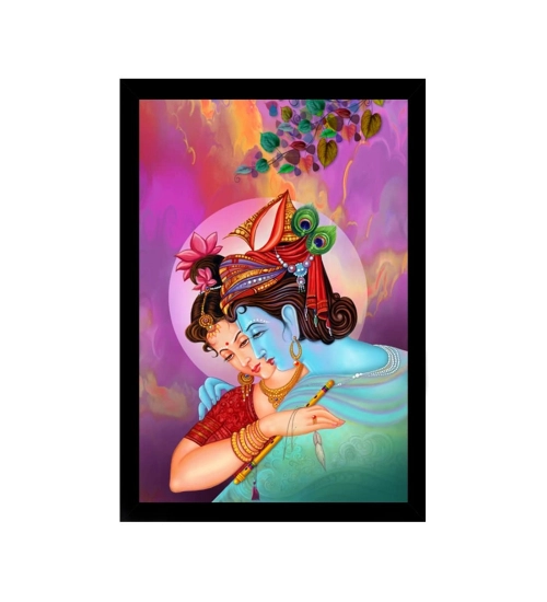 Radha Krishna Painting with Synthetic Photo Frame (Multicolor)