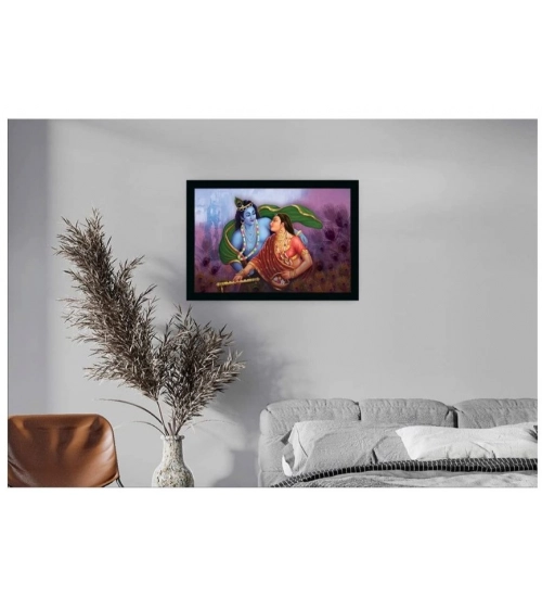Radha Krishna Painting with Synthetic Photo Frame (Multicolor)