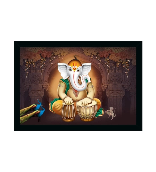 Ganesh Photo with Synthetic Photo Frame (Multicolor)
