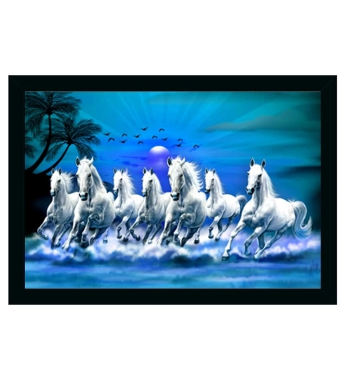 Seven Running Horses Vastu Painting with Frame (Multicolor)